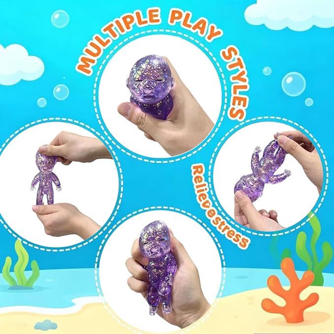 Shiny Baby Doll Soft Rubber Stress Relief Toy – Glowing Stress Ball – Cute Maltose Doll – Stress Relief Toy for Teens and Adults; Party Gift; Soft Toy for Anxiety Relief (Purple)
