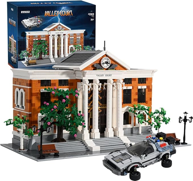 Valley Court Architecture Building Blocks Set with 2-Story,Retro Futuristic Courthouse Mall – with Flying Car & Modular Architecture Building Blocks,(4269PCS)