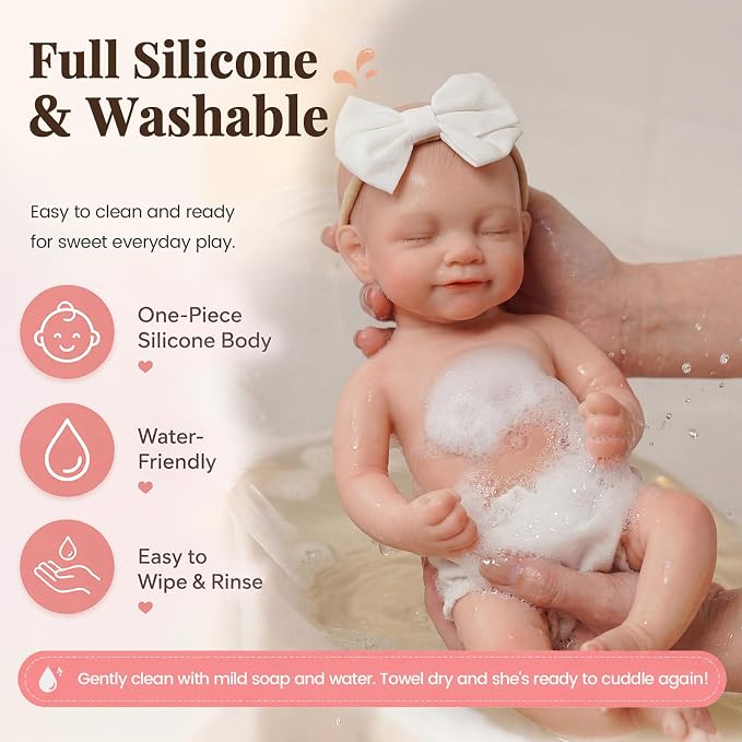 BABESIDE Full Body Silicone Reborn Baby Dolls - 12 Inch (Weight 3 lb) Weighted Full Silicone Realistic-Newborn Baby Doll Real Life Baby Dolls with Complete Accessories & Gift Box