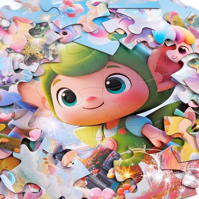 IFLOVE Fairy Floor Puzzle for Kids — 48 Piece Jumbo Jigsaw Puzzle, Magical Fairy Tale Puzzle with Flowers Butterflies, Educational Toy Birthday for Girls Boys Ages 3-8