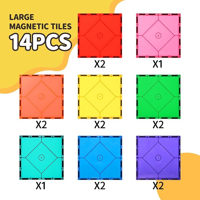 Mruikeny 14 Piece Large Magnetic Tiles Kids Toys, Big Magnetic Tiles STEM Large Magnetic Blocks Preschool Learning Magnet for Kids Ages 3-5 4-8, Sensory Montessori Toys for 3+ Boys and Girls