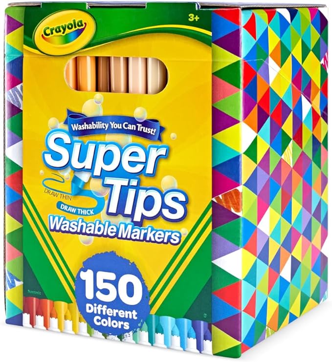 Crayola Super Tips Marker Set (150ct), Teacher Classroom Must Haves, Homeschool Supplies, 2-in-1 Fine Point & Broad Line Markers for Kids, 3+
