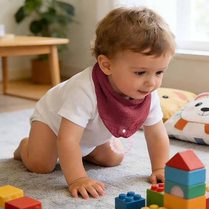 6-Pack Baby Bandana Drool Bibs & Teething Toys for 0-24 Months, Safety for Newborns and Toddlers