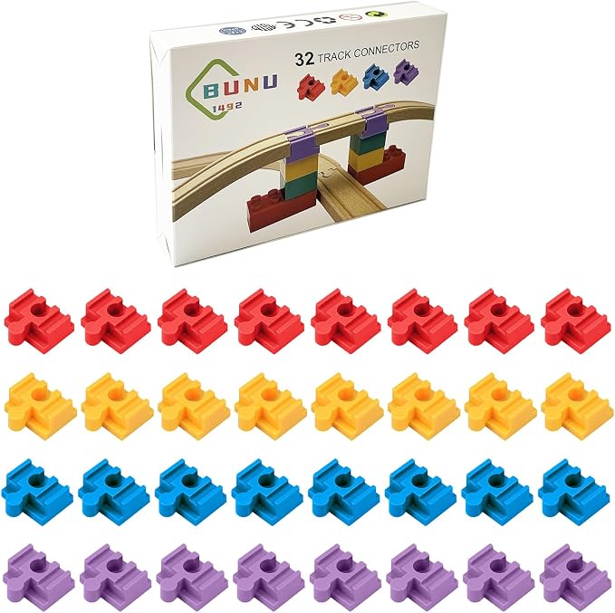Wooden Train Track Accessories, 32 pcs Wooden Track Connector, Compatible with All Major Brands Train Track, Christmas Birthday Gift for Boys Girls, Train Toys Expansion Pack for Kids Ages 3+