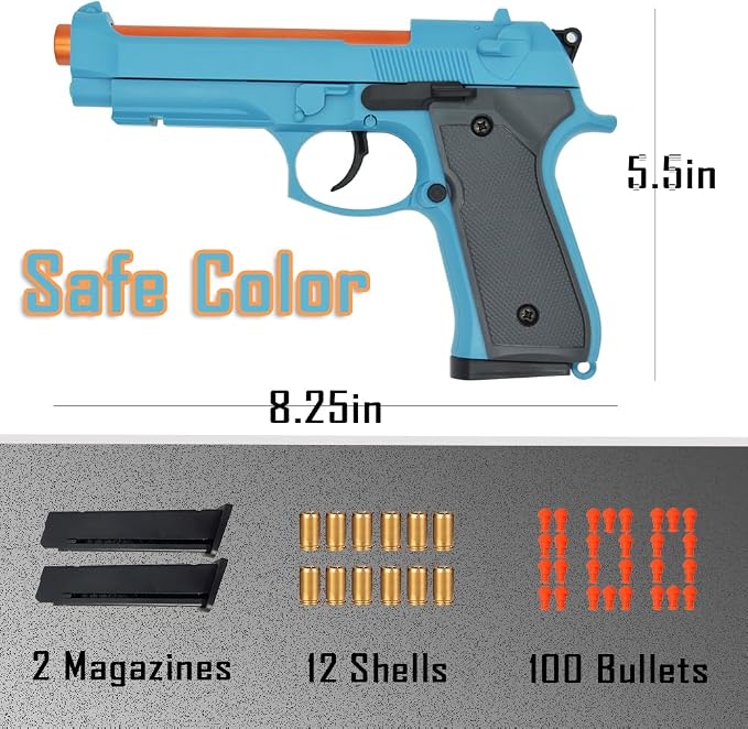 Dreamplay Shell Ejecting Toy Gun, Beretta Model 92 Automatic Pull Back Action Shooting Toy Education Model Toy for Kids Gifts