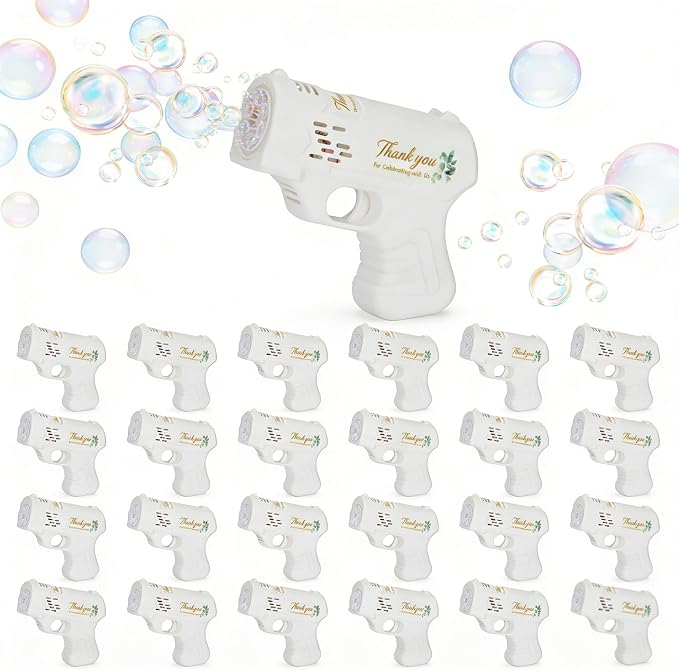 White Bubble Guns for Wedding, 24 Pack Wedding Bubble Gun Machine Party Set, Automatic Bubble Guns with Bubble Concentrate, Suitable for All Types of Parties and Events (Without Battery)