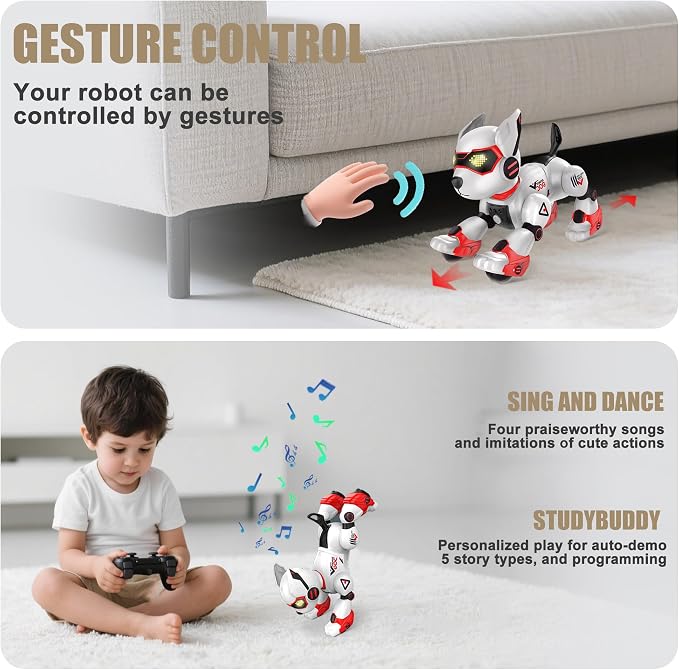 BYTEWAR Realistic Robot Toy Puppy, Intelligent Programming Robot Dog, Remote Control and Interactive Gesture Function, Imitate Animal Music and Dance,Nice Gift for Boy or Girl 3-5 5-8 Ages