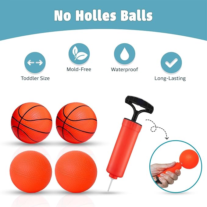MARPPY Bath Toys – Bathtub Basketball Hoop for Toddlers and Kids, Bath Toy Shower Toy with 4 No-Hole Balls and Suction Cups Basketball Hoop Bath, Tub Toys for Kids and Toddlers