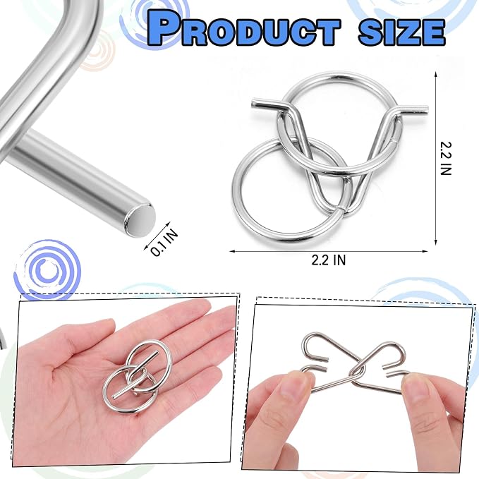 Metal Wire Puzzle Set of 8 with Pouch, Brain Teaser Puzzles IQ Test Ring Disentanglement Unlock Interlock Game Trick Metal for Party Favor Challenge(C Style)