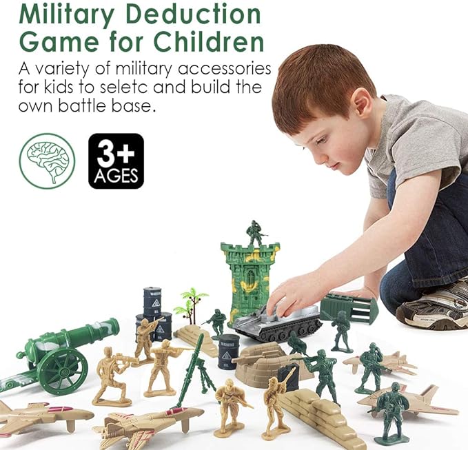 Divwa Army Men Toys for Boys 8-12, Military Soldier Army Base 160 Pcs Set Including WW2 Khaki Green Plastic and Accessories with Handbag for Kid