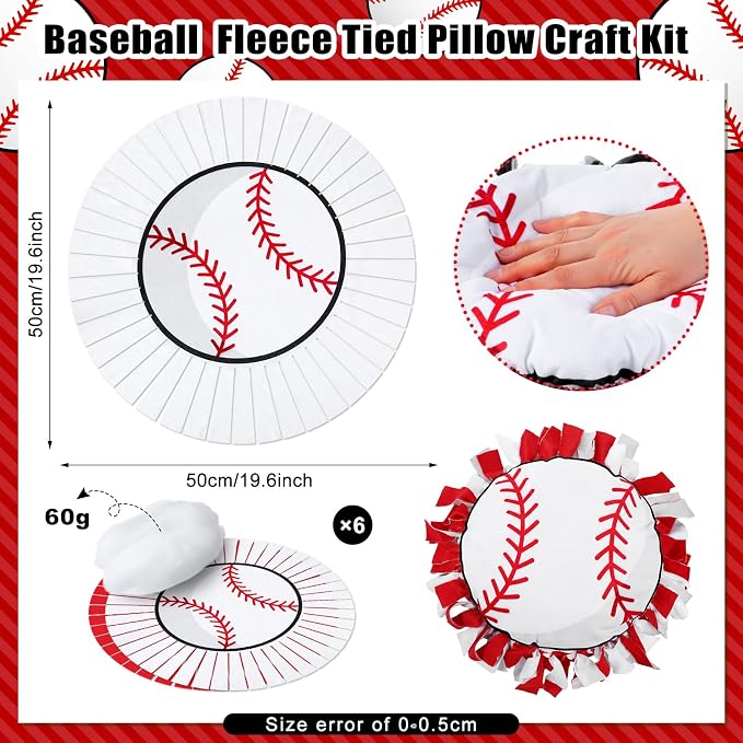 Weysat 6 Sets Baseball Tied Pillow Craft Kit DIY Orange Red White Baseball Shaped Pillow Craft Gifts with PP Cotton for Sports Theme Party Game Day Room Decor VBS School Favors Classroom Giveaways