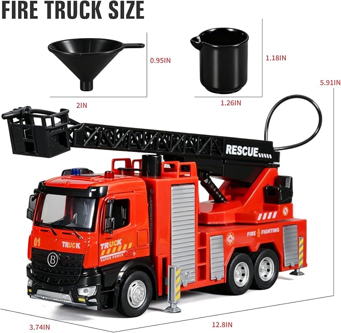 Fire Truck Toy Diecast Metal Cab Water-Spraying Toy Fire Truck for Kids Boys Girls and Toddlers Friction-Powered Fire Truck with Lights and Sounds Fire Trucks for Toddlers 3-5