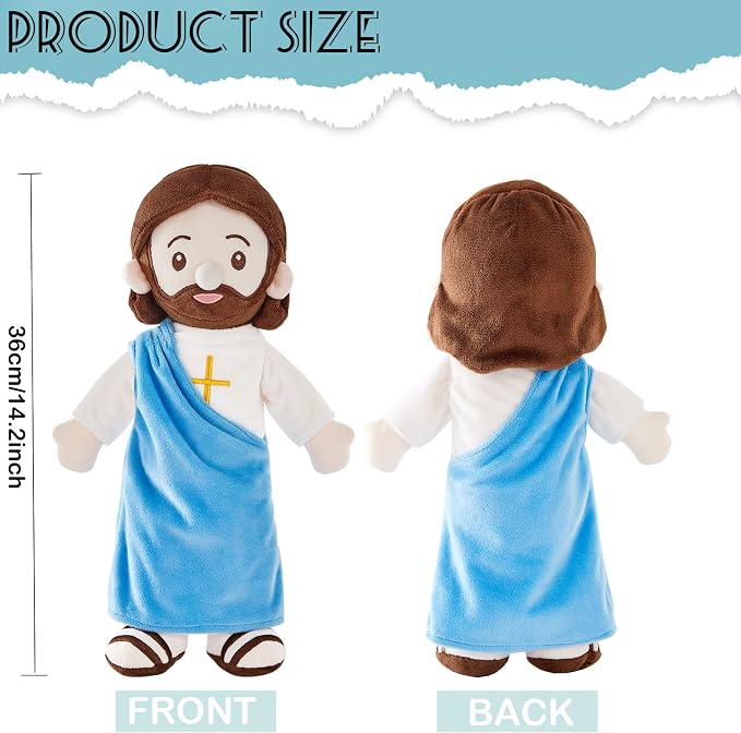 Jesus Plush Doll Jesus Plushie Stuffed Toy Christian Stuff Religious for Kids Christening Easter 14.2" (Blue)