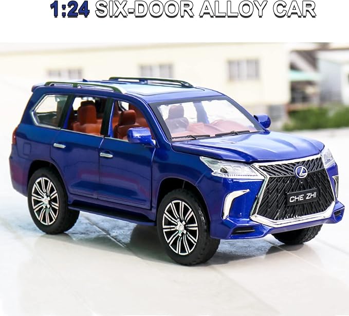 Diecast car Model 1/24 Scale - Zinc Alloy Pull Back Toy car with Sound and Light, Collectible Toys Vehicle for Adults and Boys Girls (Blue)