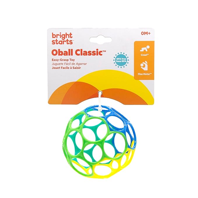 Bright Starts Oball Easy Grasp Classic Ball Infant Toy in Blue/Green, Age Newborn and up, 4 Inches