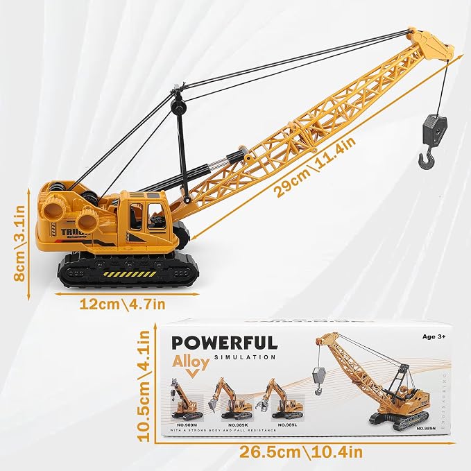 Metal ABS Crane Toy, Diecast Construction Vehicles Crane Model Car with Manual Lifting Button, Truck Building Toys for Kids Boys Ages 3-7, 8-12 Christmas and Birthday Gifts