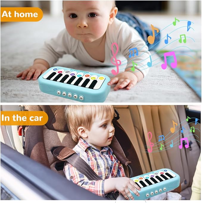 Toddlers Piano Toy with Rainbow Lights, Portable Travel Piano Keyboard Musical Instrument Learning Toys, Music Interactive Birthday Gift for 3 4 5 Year Old (Blue)