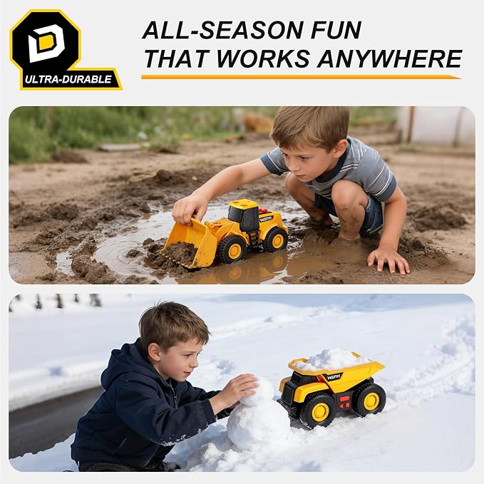 5 PCS Construction Vehicles Toy Set for Kids - Friction Powered Bulldozer, Dump Truck & Road Roller with Lights & Sounds, Sandbox Beach Sand Toys for Toddlers Boys Girls Ages 3-5 4-8, Birthday Gift