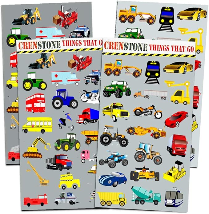 Cars and Trucks Stickers Party Supplies Pack Toddler - Over 160 Stickers for Toddler Boys and Girls (Cars, Fire Trucks, Construction, Buses & More!)