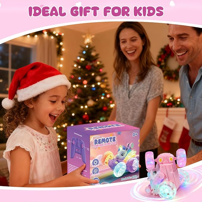 Unicorn Toys RC Car for Girls 4-6 Pink Cute Remote Control Toy for Beginner - Easy-to-Use, 360°Flips Stunt & Cool Blinky Lights - 3 4 5 6 7 8-10 Year Old Girl Birthday Gift Idea Christmas Stuff