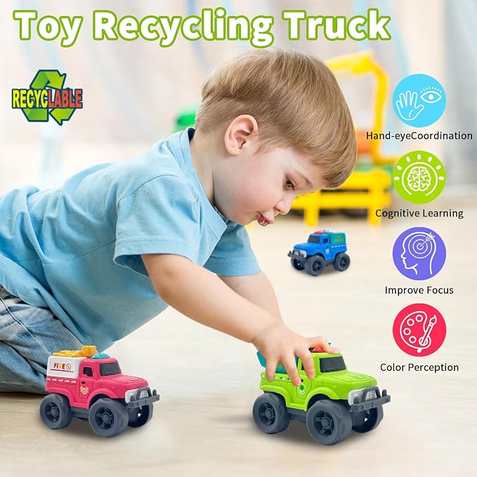 Aigitoy Toddler Car Toys for Boy Girl 1-3 Year Old, Green Recycling Truck, BPA Free, Phthalates Free, PVC, Recycled Plastic, Toddlers Toy for Fine Motor Skills, Birthday for Boys Girls