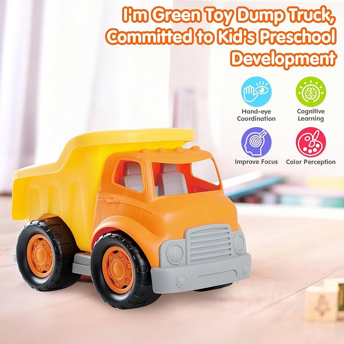 PLAY Eco-Friendly Toys Dump Truck Beach Toy, [USDA Certified] No BPA/Phthalate/PVC, Recycled Bioplastic Construction Truck Toys for Toddlers 1 2 3 4, Sand Toys Vehicle for Kids