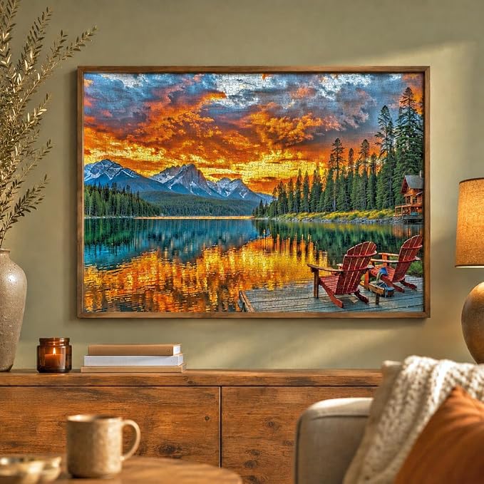 Cross & Glory - Dockside Reflections - 1000 Piece Jigsaw Puzzle for Adults | Tranquil Sunset Lake Scene | Challenging Puzzle for Adults | Eco-Friendly Materials for Nature Lovers