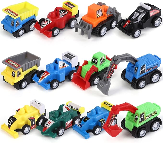 12 Pcs Easter Eggs Prefilled with Pull Back Cars for 3-6 Year Old Boys, Pull Back Construction Vehicle and Race Car for Easter Party Favors, Easter Basket Stuffers, Easter Egg Fillers,Easter Eggs Hunt