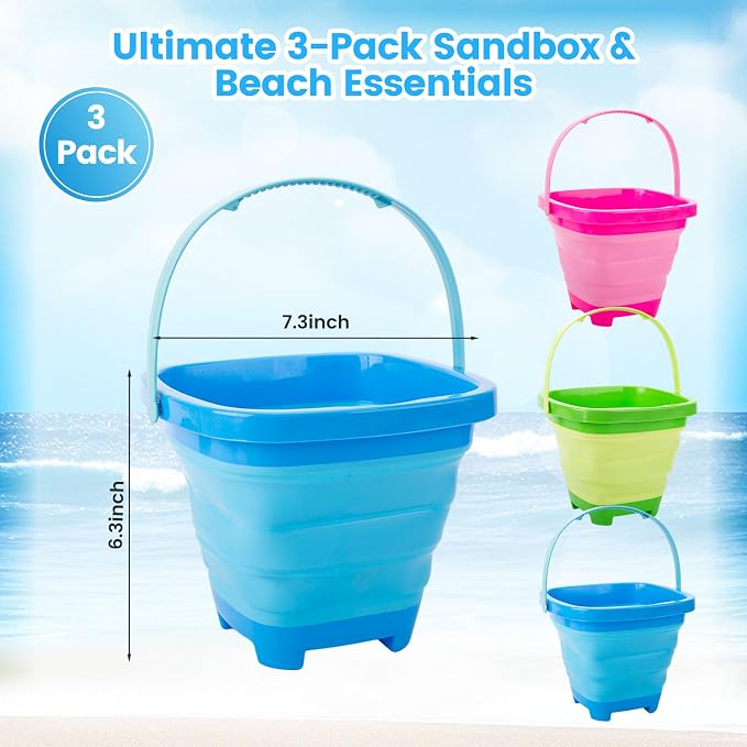 Shindel Collapsible Bucket for Kids, Foldable Pail Bucket for Beach Toys, Summer Toys, Camping Gear, Beach Party, Fishing, and Fun Summer Activities