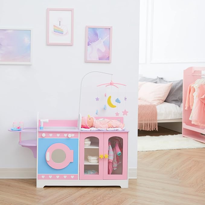 Olivia's Little World 6-in-1 Baby Doll Changing Station with Bedding & Mobile, Pink/Purple | 6 in 1