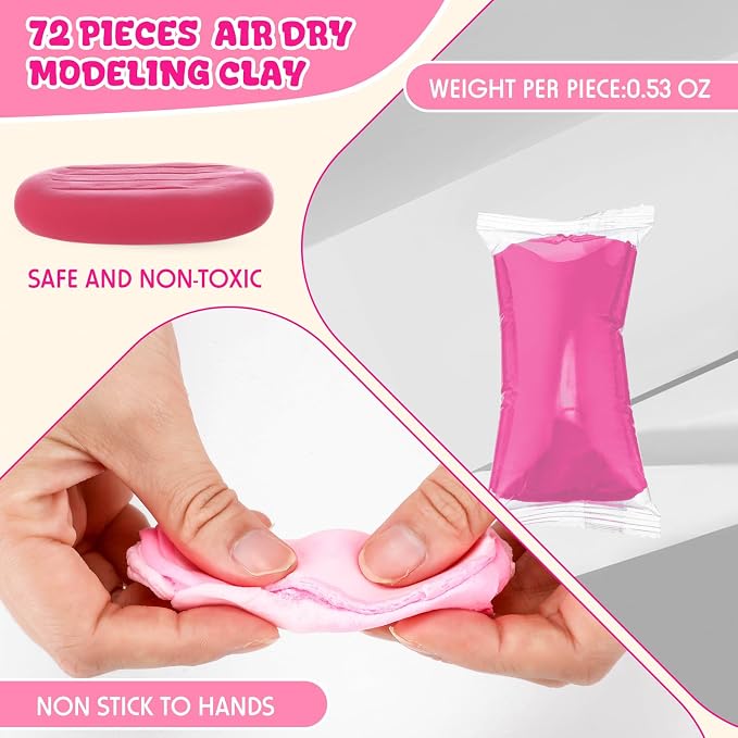 VioraWhite 72 Pcs 38oz Air Dry Clay Bulk Modeling Magic Ultra Lightweight Foam Modeling Clay for Kids Adults DIY Gifts Party Arts Crafts and School Project Supplies(Pink)