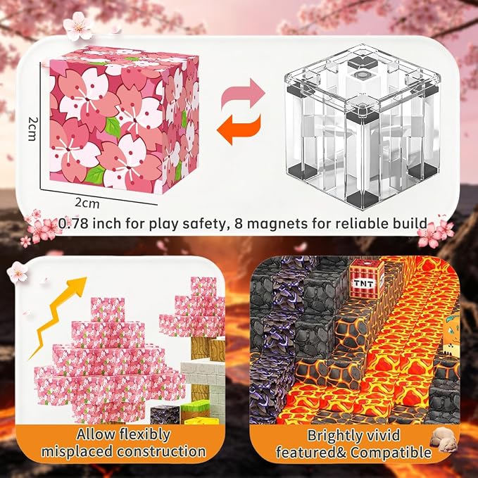 200PCS Magnetic Blocks - Magnet Cubes, Lava Theme Magic Portal Set, Fade-Resistant STEM Sensory Building Bricks, Non-Toxic Montessori Construction Toys for 3+ Year Old Girls & Boys