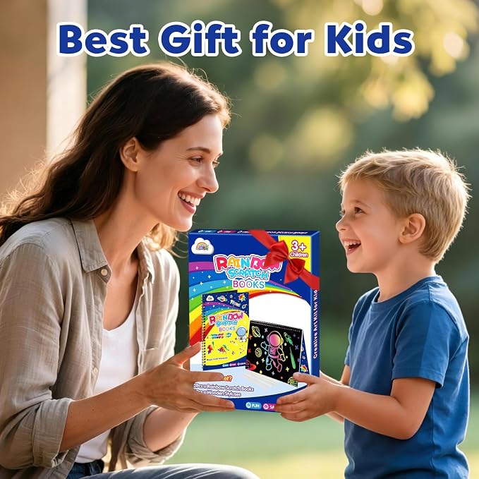 ZMLM Scratch Paper Art-Crafts Gift: 2 Pack Rainbow Notebooks Supplies Toys for 3 4 5 6 7 8 9 10 Years Old Girls and Boys Kids Easter Gifts Christmas Birthday Party Games Planet