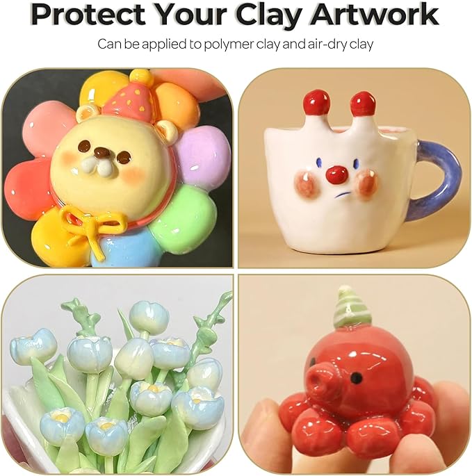 Nicpro Air Dry Clay Varnish (4.06 oz, 120 ml), Air Dry Clay Glaze Sealant for Pottery, Air Dry Clay, Acrylic Paint, Waterproof Prevent Clay Sculpture Scratches, Cracking, Wear- High Gloss Effect