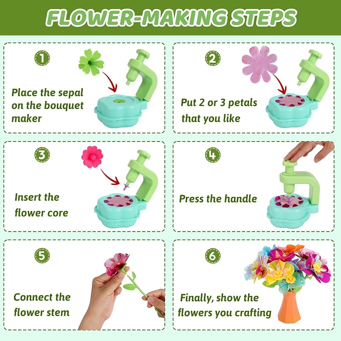 Flower Craft Kits for Kids, Arts and Crafts Activity Toys Set for Girls Ages 4-10, Birthday Gifts for 4 5 6 7 8 9 Year Old Girls, DIY Flower Making Kit for Kids, Creative Toys Gifts for Preschool