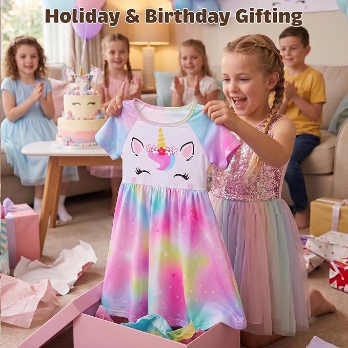 Play Tailor Doll and Girl Matching Nightgown Unicorn Outfit Pajamas Night Dress for Girls and 18" Dolls Clothes
