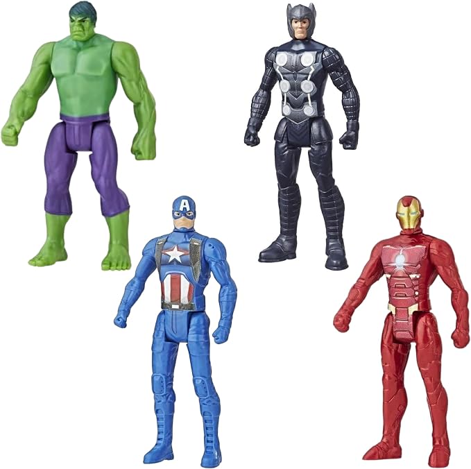 Toptoys2u Bargain Bundles Marvel-Avengers Miniature Articulated 9.5cm Toy Action Figures Bundle - Set of All 4 - Hulk, Thor, Captain America, & Iron Man