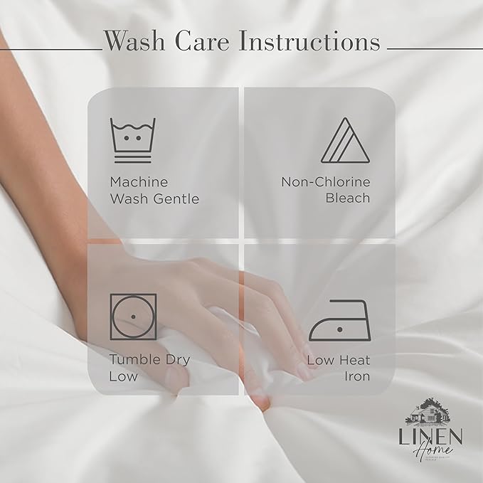 Linen Home 100% Cotton Percale Sheets California King Size, Snow White, Deep Pocket, 4 Pieces Set- 1 Flat, 1 Fitted and 2 Pillowcases, Crisp Cool and Long Staple Strong Bed Linen