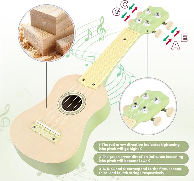 Kids Guitar Set - 8 in 1 Toddler Musical Instruments, Montessori Wooden Baby Ukulele Xylophone Tambourine Maracas Flute, Toy Guitar for Toddler 1-3, Mini Guitar Set Toddler Gifts for 2 Year Old