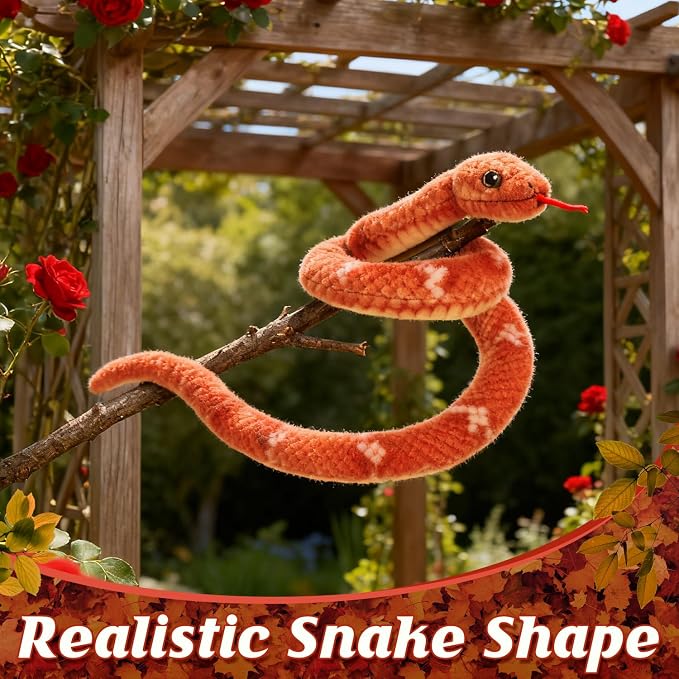 Snake Plush, Stuffed Snake Animal, 27 in Small Toy Snakes for Kids, Giant Stuffed Animals Snake, Lifelike Plush Snake for Birthday Present Party Prank Prop (Brown)