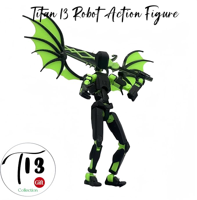 SENROELECTRONAGE Titan 13 Action Figures,(2Pack) Assembly Completed Dummy 13 Action Figures, Lucky T13 Action Figure, T13 Action Figure 3D Printed Multi-Jointed Movable, Green and Red Sickle