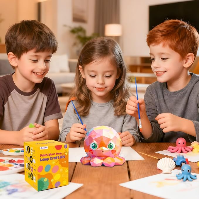 Paint Your Own Octopus Lamp Kit, Arts and Crafts for Kids Ages 8-12, Crafts for Kids Ages 4-8, DIY Octopus Toy Painting Kit, Art Supplies for Boys Girls Birthday Gifts Ages 3 4 5 6 7 8 9 10 11 12+