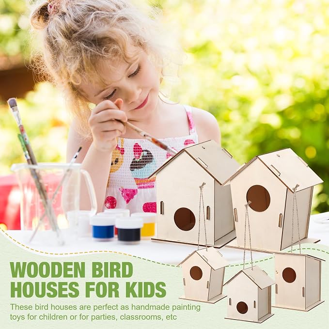 DoubleFill 48 Pcs Bulk Wooden Bird Houses Kits for Kids Mini Bird House for Craft DIY Unfinished Wood Birdhouse to Paint, Build for Children Wooden Arts Classroom Activity, 3 Styles