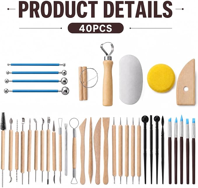 Gersoniel Air Dry Clay Kit 5.51lbs Pottery Clay with 40 Pcs Pottery Tool Sculpting Tool Set All-Purpose Modeling Clays DIY Painting Making Set with Paint, Sculpting Tools, Storage Bag, Craft Lover