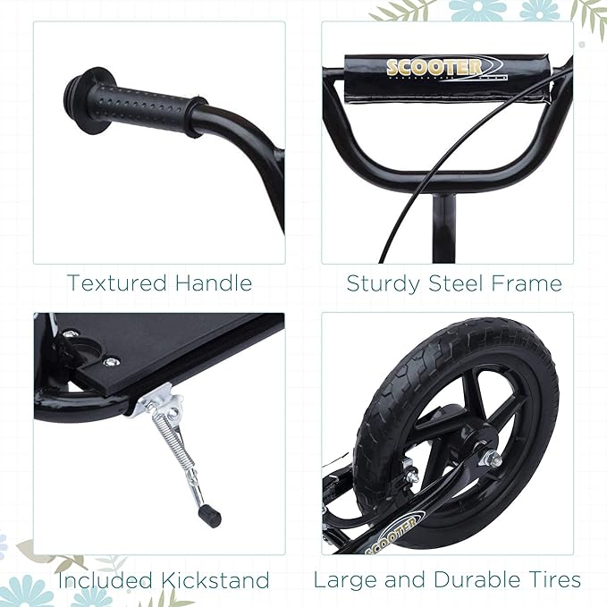 HOMCOM Kick Scooter for Kids 5-12 Years Old, Big Wheel Kids Scooter with Adjustable Height Handlebar, 12" EVA Tyres, Non-Slip Footplate, Rear Brake