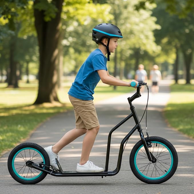 Costzon Big Wheels Kick Scooter for Kids 8+, Youth Scooter with Foldable & Height Adjustable Handlebar, Inflatable Shock Absorption Wheels, Dual Brakes for Teens, Adults, Max Load 220 LBS