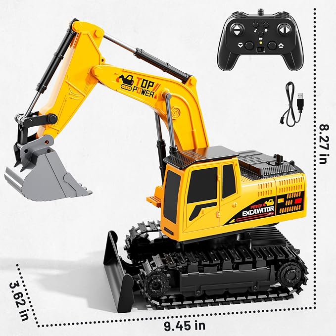 Remote Control Excavator Toys for Boys Age 6-12, 11CH 2.4Ghz RC Sand Digger with Metal Shovel Lights/Sounds, Construction Truck Toys for Boys 3 4 5 6 7 8 9 10 11 12 Year Old Kids