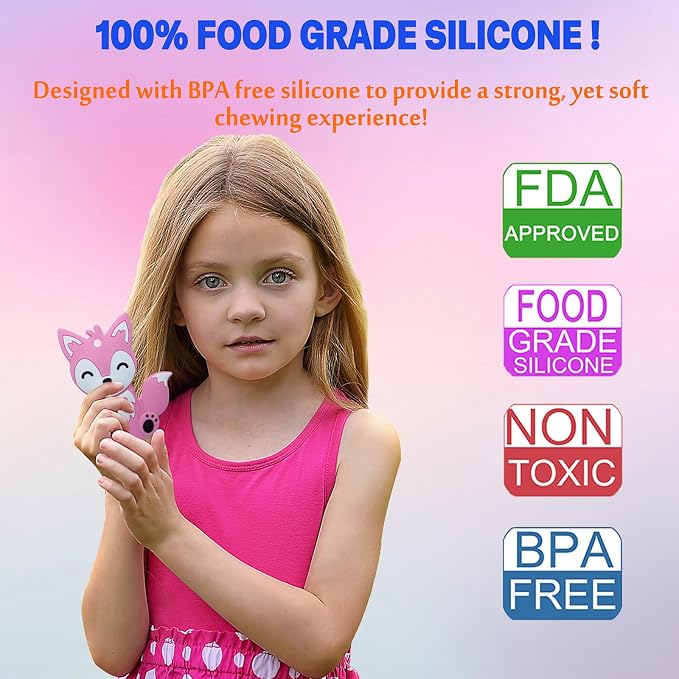 Chew Necklaces for Sensory Kids, 6 Pack Fox and Dinosaur Silicone Chewy Necklace for Boys and Girls with Autism, ADHD, SPD, Sensory Chewing Toys for Autistic Children Reduce Anxiety Fidgeting