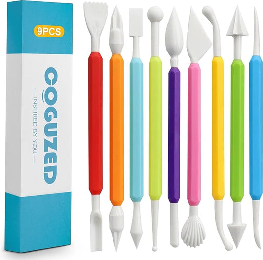 CoguZed 9 Pcs Clay Sculpting Tools Kit, Double Head Pottery Modeling Clay Carving Tools, Plastic Clay Tools, Air Dry Clay Tools for Crafts and DIY Projects Assorted Colors