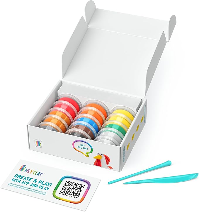 HEY CLAY Set - Colourful Modeling Air Dry Clay Kit for Kids 15 cans and Sculpting Tools with Fun Interactive Instructions App - Children 3+ (Farm Birds)